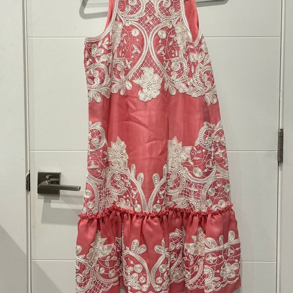 Naeem Khan Pink Dress with White Embroidery - Size 12 (Gently Used) - Picture 2 of 7